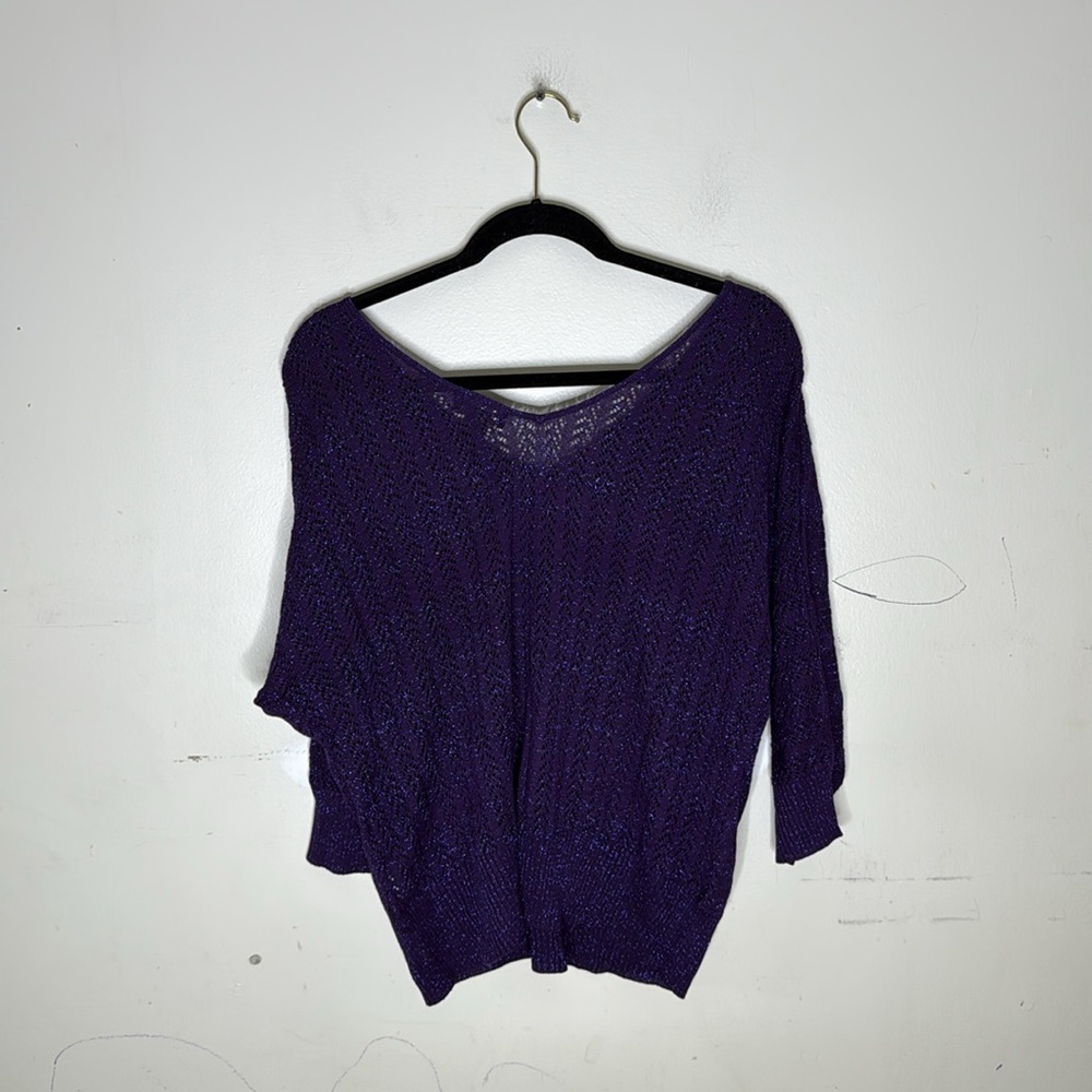 Metaphor Purple Metallic Rayon Blend V-Neck Sweater Size XL Petite - Picture 6 of 6